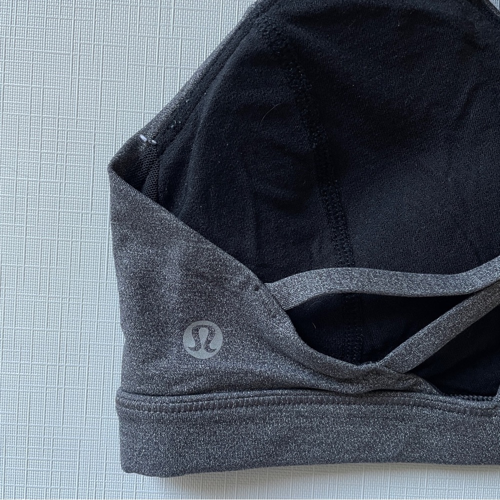 LULULEMON Free To Be Serene Athletic Strappy Sports Bra Heathered Black Grey 6 - Picture 7 of 7
